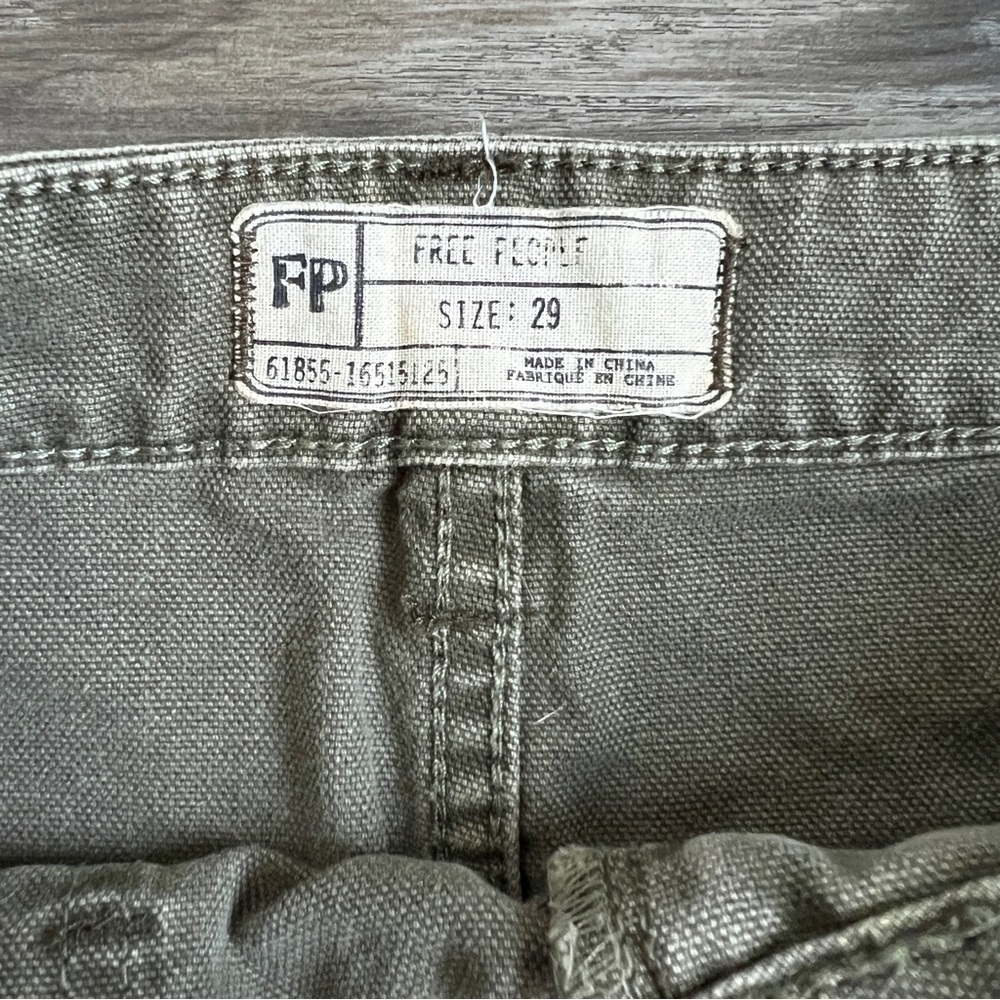 Free People Army Green Raw Hem Distressed Denim Cargo Mini Skirt - Picture 6 of 10